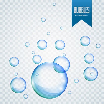 透明孤立的气泡漂浮背景肥皂水洗蓝色