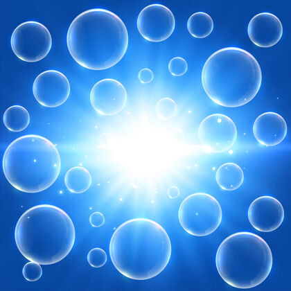 闪亮水泡发光蓝色插图反射透明气泡