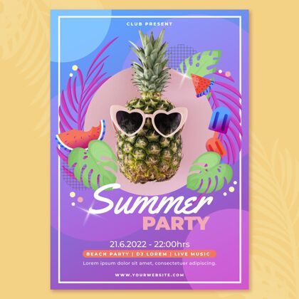 夏季派对海报有机平面夏季聚会垂直海报模板与照片有机夏季派对垂直