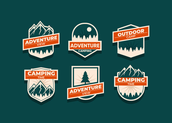 冒险设置山标志和徽章一个多功能的标志 为您的业务在黑暗的插图线海豹野营