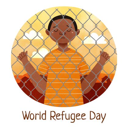 难民日手绘水彩画世界难民日插画难民手绘世界难民日