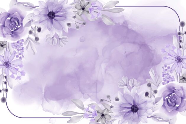 优雅水彩花卉框架背景与花紫色软水彩植物复古