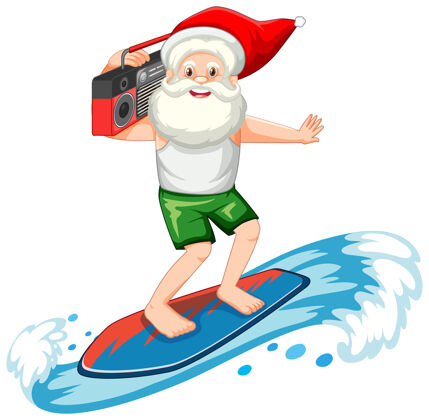 圣诞节圣诞老人在夏天冲浪主题白色背景水善良人