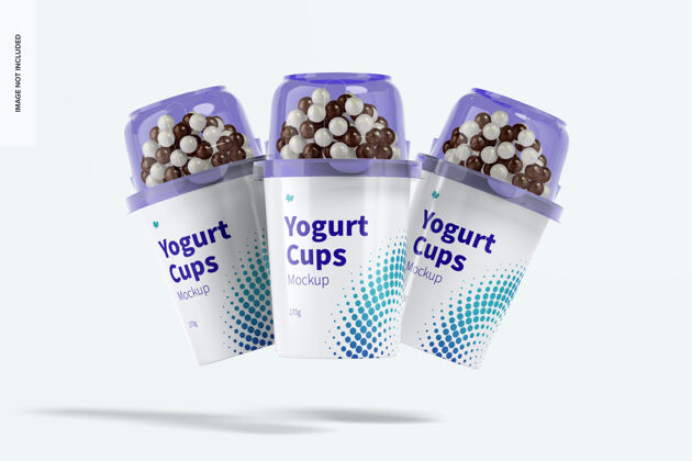 奶制品酸奶杯设置模型麦片塑料酸奶
