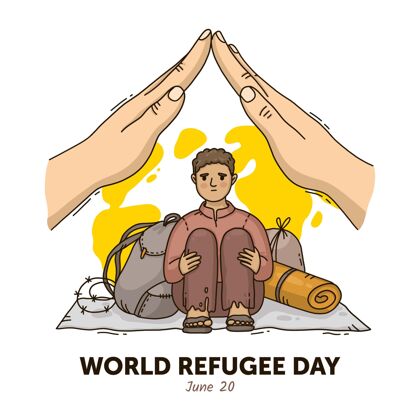 暴力手绘世界难民日插图难民全球手绘
