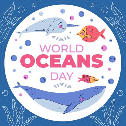 国际手绘世界海洋日插图生态系统庆典海洋