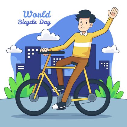 国际手绘世界自行车日插图全球手绘骑自行车