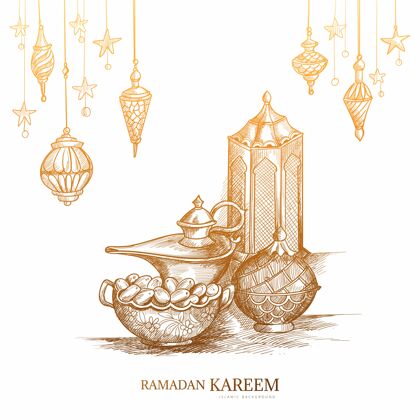 阿拉伯语手绘斋月卡里姆贺卡素描设计素描抽象伊斯兰
