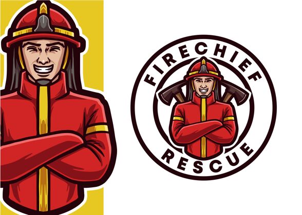 服务消防队员吉祥物标志插图吉祥物浇水吉祥物标志