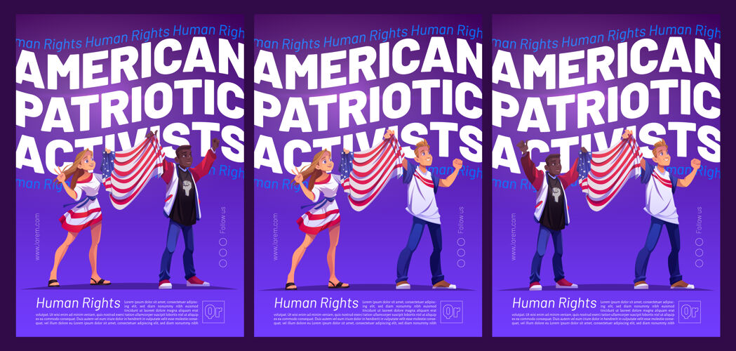 美国爱国主义活动家海报 人们手持美国国旗传单卡通女人问题