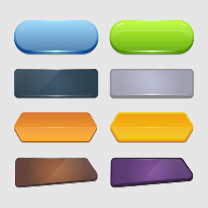 玻璃彩色矢量游戏按钮和框架集移动应用程序的元素选项和选择窗口 面板设置不同板按钮