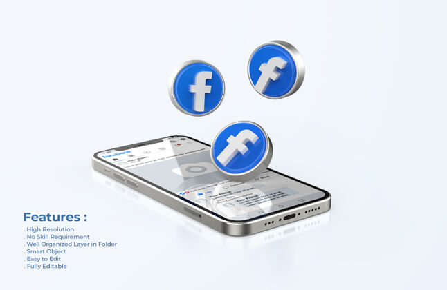 帖子手机上的Facebook模拟了3d图标消息社交媒体按钮
