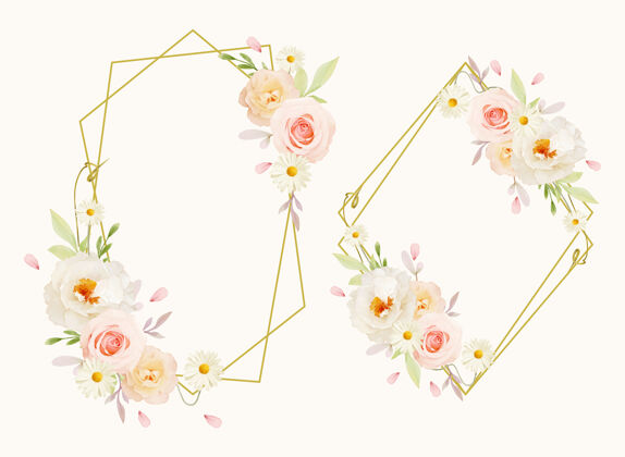 牡丹花美丽的花环与水彩粉红玫瑰和白色牡丹玫瑰花花卉植物