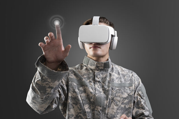 卡其色军用虚拟现实头戴式触摸屏人技术军队
