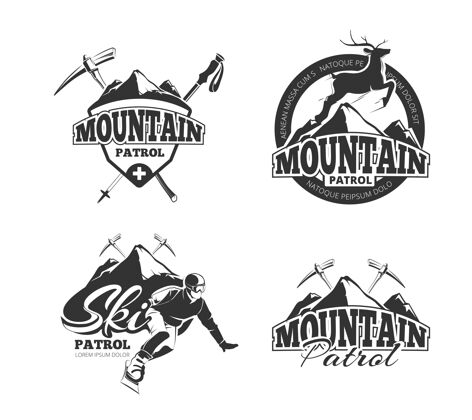 鹿老式滑雪山巡逻徽章 标签 徽章 标志集探险雪滑雪板