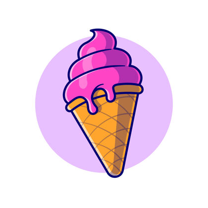 华夫饼冰淇淋筒卡通图标插图甜食图标概念隔离平面卡通风格甜点零食咖啡馆