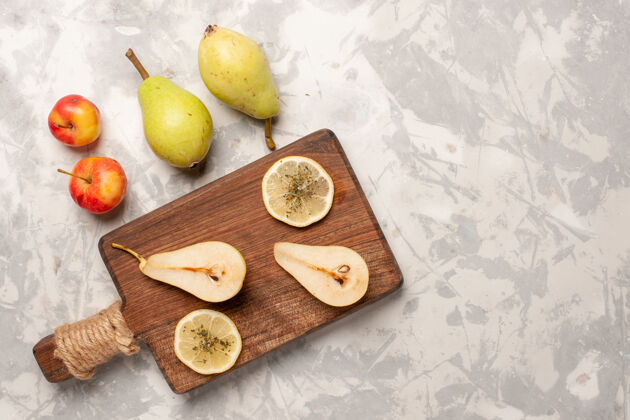 醇香顶视图新鲜圆润的梨子在空白处可食用的水果健康水果