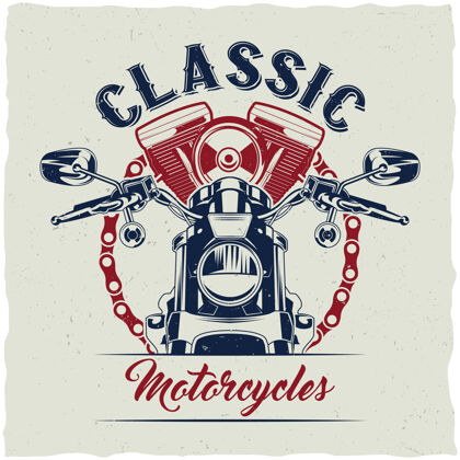 时尚摩托车t恤标签设计与经典摩托车插图黑色俱乐部自行车