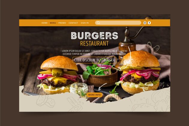 食品汉堡餐厅登录页随时打印网页模板餐厅