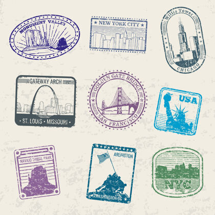 自由邮寄带有美国著名纪念物的旅游邮票著名建筑混乱