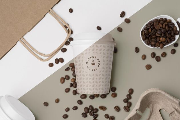 纸袋咖啡豆塑料杯咖啡杯咖啡模型标签模型