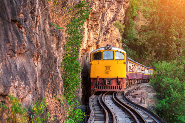 金融泰国坎查纳布里的泰国复古列车泥土蒸汽泰国