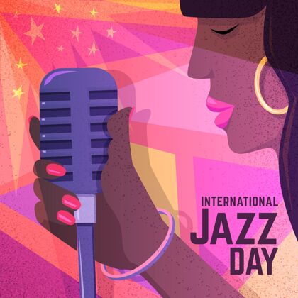 国际手绘国际爵士日插画爵士乐声音音乐会