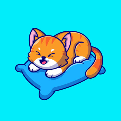 朋友可爱的猫在枕头上玩卡通图标插图自然舒适年轻