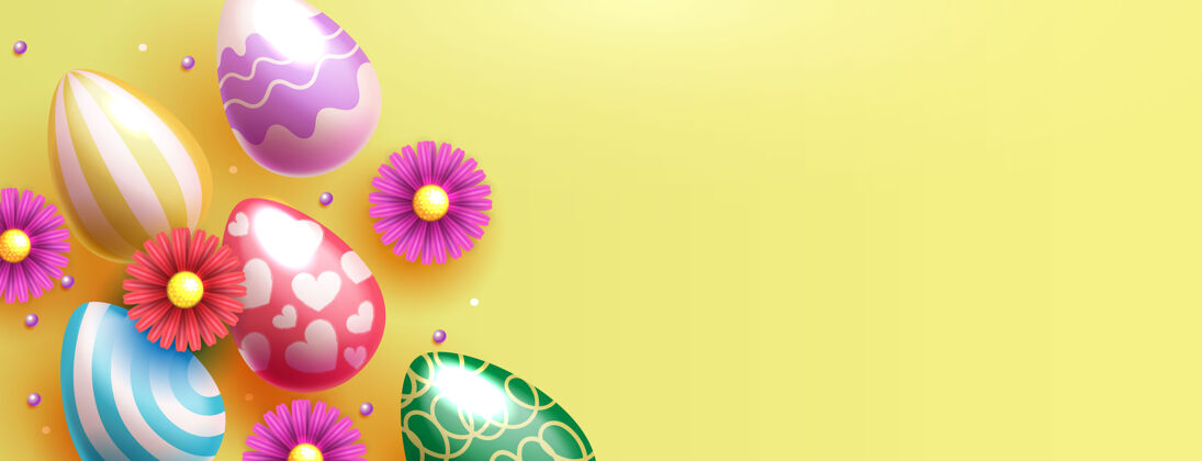 花复活节旗帜模板与复活节彩蛋抽象复活节节日