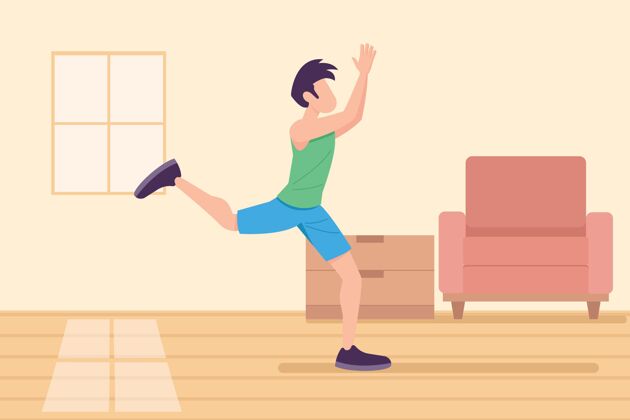 运动在家练习舞蹈健身的男人锻炼舞蹈健身房子