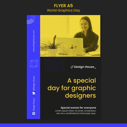 设计师世界图形日传单模板全球设计工作