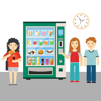 容器人和自动售货机或小吃机插图零食糖果饼干