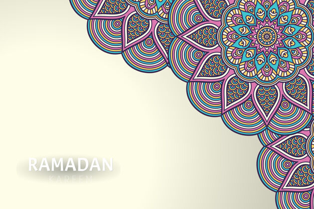 印度Ramadamkareem背景和曼荼罗装饰伊斯兰古董曲线