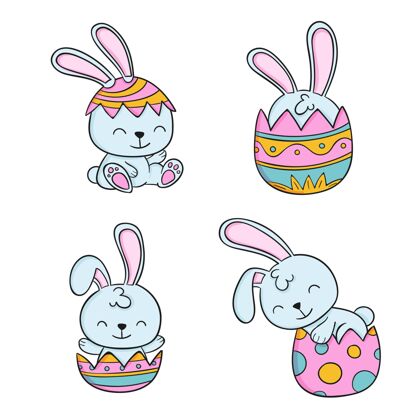 复活节手绘复活节兔子系列收集兔子设置