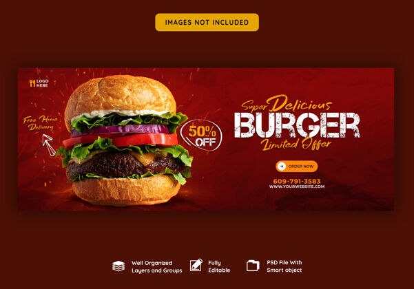 餐厅菜单美味汉堡和食物菜单facebook封面模板销售社交媒体媒体