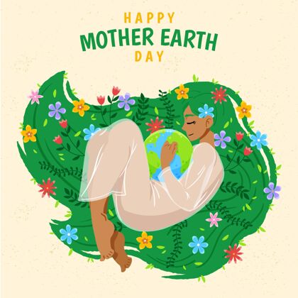 地球母亲卡通地球母亲节插画4月22日卡通全球