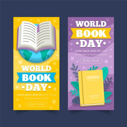 阅读平面世界图书日横幅集书籍模板图书日