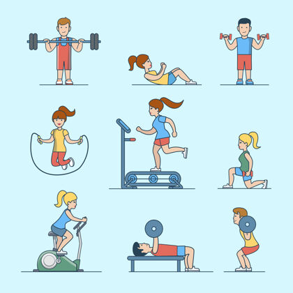 公寓直线平板运动锻炼健活理念集女人 男人抽铁锻炼训练跑步机锻炼