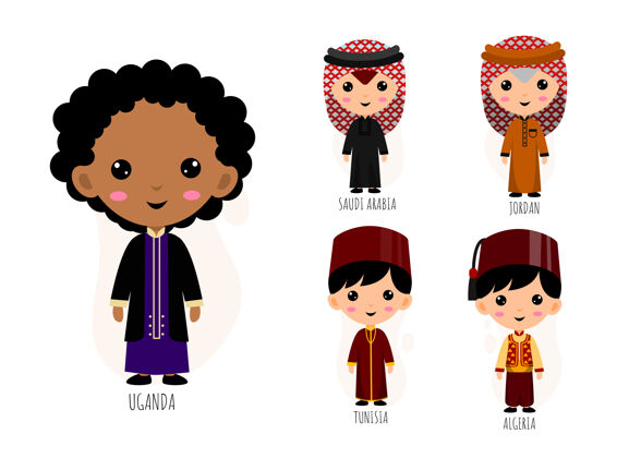 沙特阿拉伯集人们对西亚传统服饰卡通人物 男装民族服饰的收藏理念 孤立的平面插画卡通地区服装