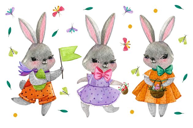 复活节复活节兔子系列水彩画水彩画庆祝活动教
