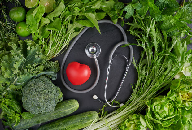 沙拉绿色有机素食产品 心脏近听诊器健康空白团体