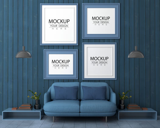 装饰客厅模型中的海报框架公寓植物墙