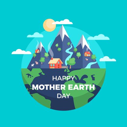 平面地球母亲节插图意识4月22日实习生
