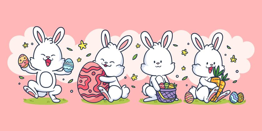 设置手绘复活节兔子系列收集兔子分类
