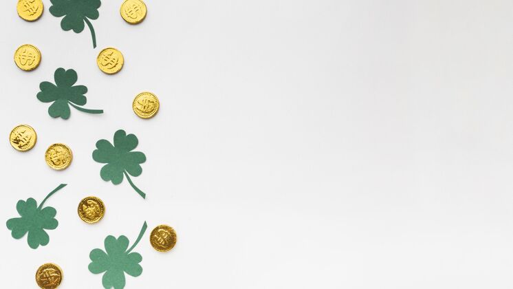 硬币扁平的硬币和三叶草框架文化爱尔兰凯尔特人