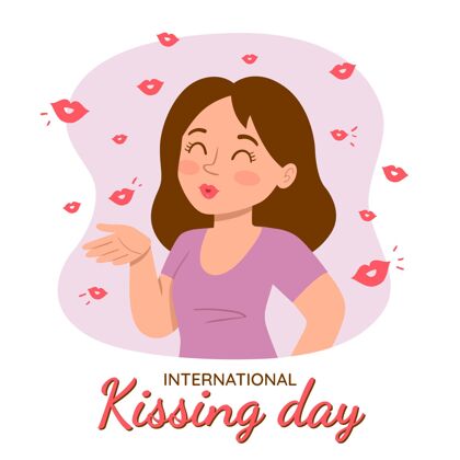 接吻手绘国际接吻日插画与女人爱手绘感情