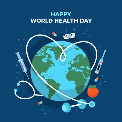 国际世界卫生日插图与行星和听诊器健康世界卫生日快乐公寓