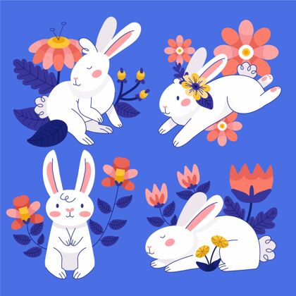 插图手绘复活节兔子系列分类节日设置