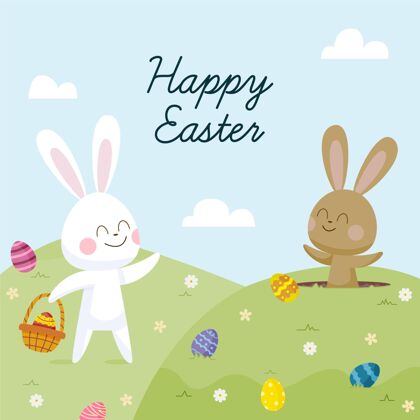 插图手绘可爱的复活节兔子插图可爱纪念问候