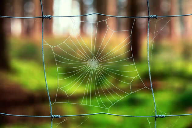 蜘蛛围住栅栏篱笆螺旋自然